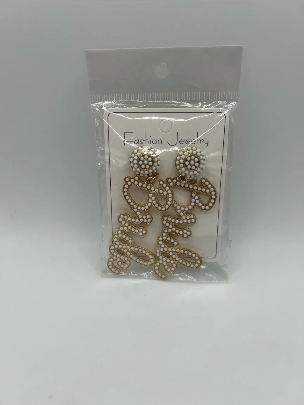 🆕 Gold and White 'Bride’ Script Drop Earrings - Fashion Jewelry